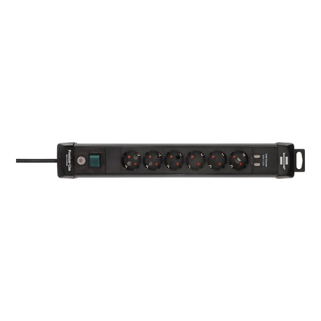 Premium-Line stekkerdoos met USB-laadfunctie 6-voudig zwart 3m H05VV-F 3G1.5