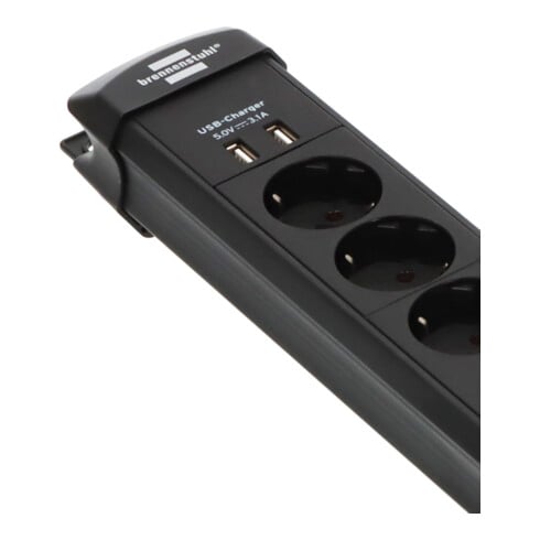 Premium-Line stekkerdoos met USB-laadfunctie 6-voudig zwart 3m H05VV-F 3G1.5
