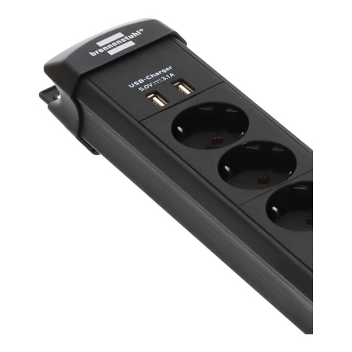 Premium-Line stekkerdoos met USB-laadfunctie 6-voudig zwart 3m H05VV-F 3G1.5