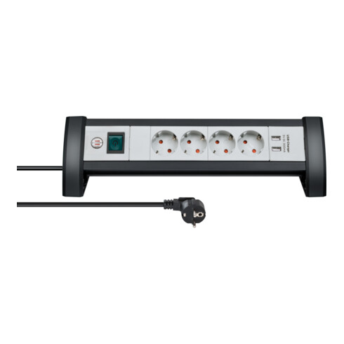 Premium-Office-Line Steckdosenleiste mit USB-Ladefunktion 4-fach schwarz/lichtgrau 1,8m H05VV-F 3G1,5