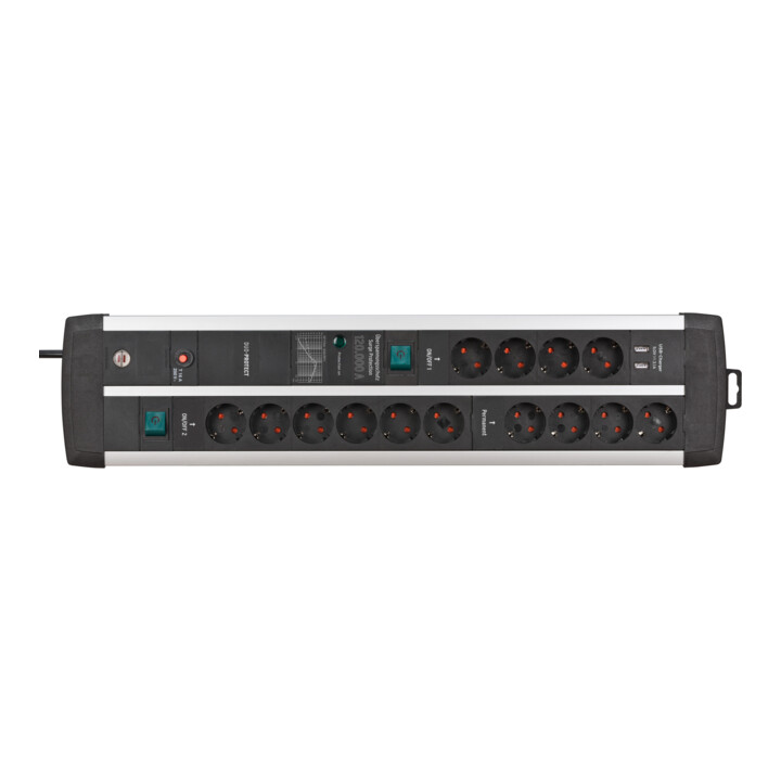 Premium-Protect-Line 120.000A overspanningsbeveiligings stekkerdoos met USB-laadfunctie 14-voudig DUO 3m H05VV-F 3G1,5
