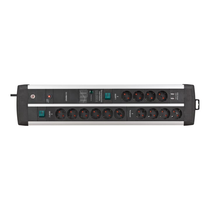 Premium-Protect-Line 120.000A Überspannungsschutz-Steckdosenleiste mit USB-Ladefunktion 14-fach DUO 3m H05VV-F 3G1,5