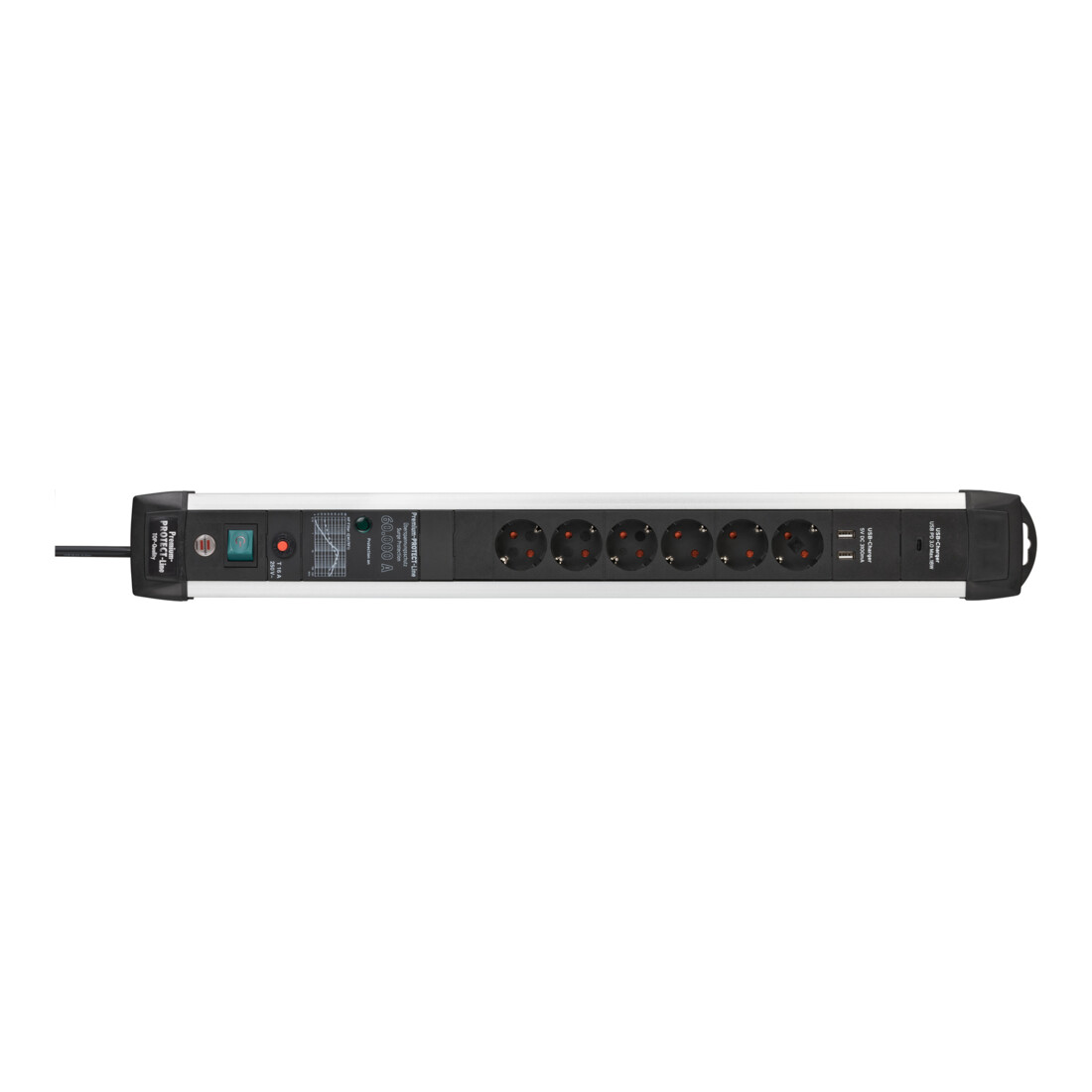 Premium-Protect-Line 60.000A Überspannungsschutz-Steckdosenleiste mit Power Delivery USB-Ladefunktion 6-fach 3m H05VV-F 3G1,5