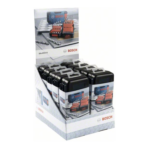 Présentoir Bosch avec kit Toughbox 10x18 pièces, 135° 1- 10 mm. Pour perceuses/visseuses