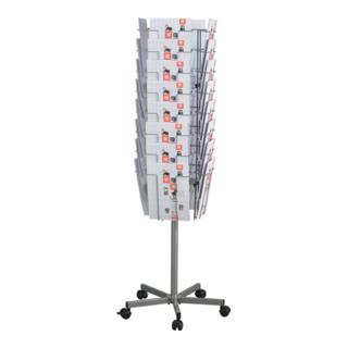 Présentoir de brochures D. 510 mm H1475mm argent 32 compartiments au format A4