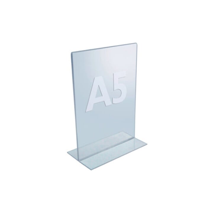 Présentoir de table format DIN A5 en acrylique transparent avec support en T