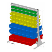 Présentoir fixe bilatéral 122 bacs de rangement PS laqué à la poudre gris clair, 1030x1250 mm-1