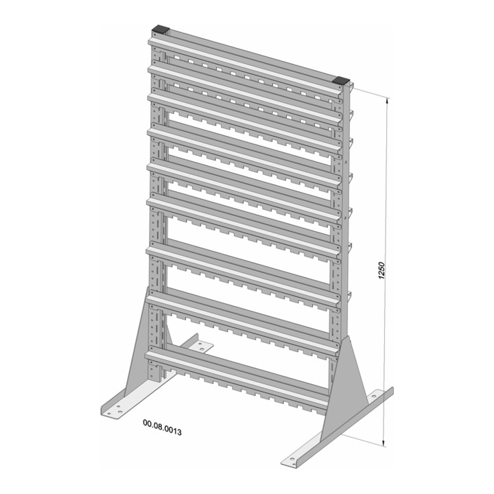 Présentoir fixe bilatéral 122 bacs de rangement PS laqué à la poudre gris clair, 1030x1250 mm
