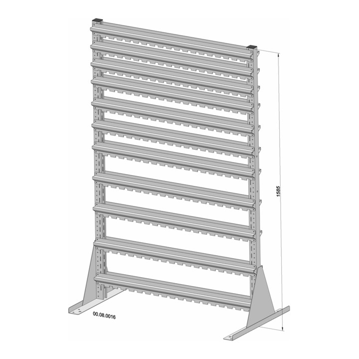 Présentoir fixe bilatéral 148 bacs de rangement PS laqué à la poudre gris clair, 1030x1585 mm