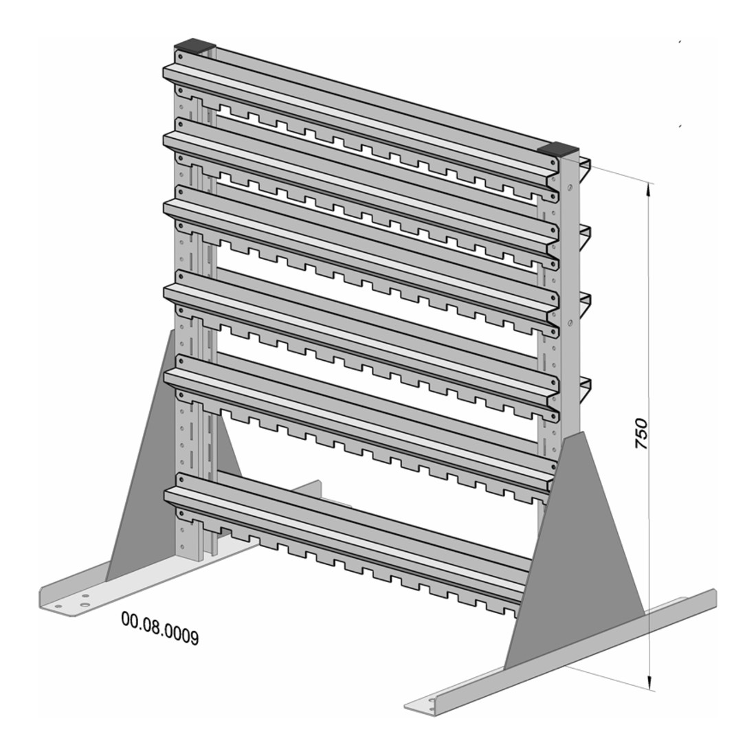 Présentoir fixe bilatéral 56 bacs de rangement PS laqué à la poudre gris clair, 720x750 mm