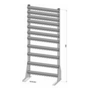 Présentoir fixe unilatéral 50 bacs de rangement PS laqué à la poudre gris clair, 720x1585 mm-5