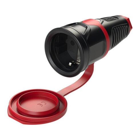 Prise de courant avec terre IP54 caoutchouc intégral + bande de couvercle 16A / 250V AC / 3p (2P+E)