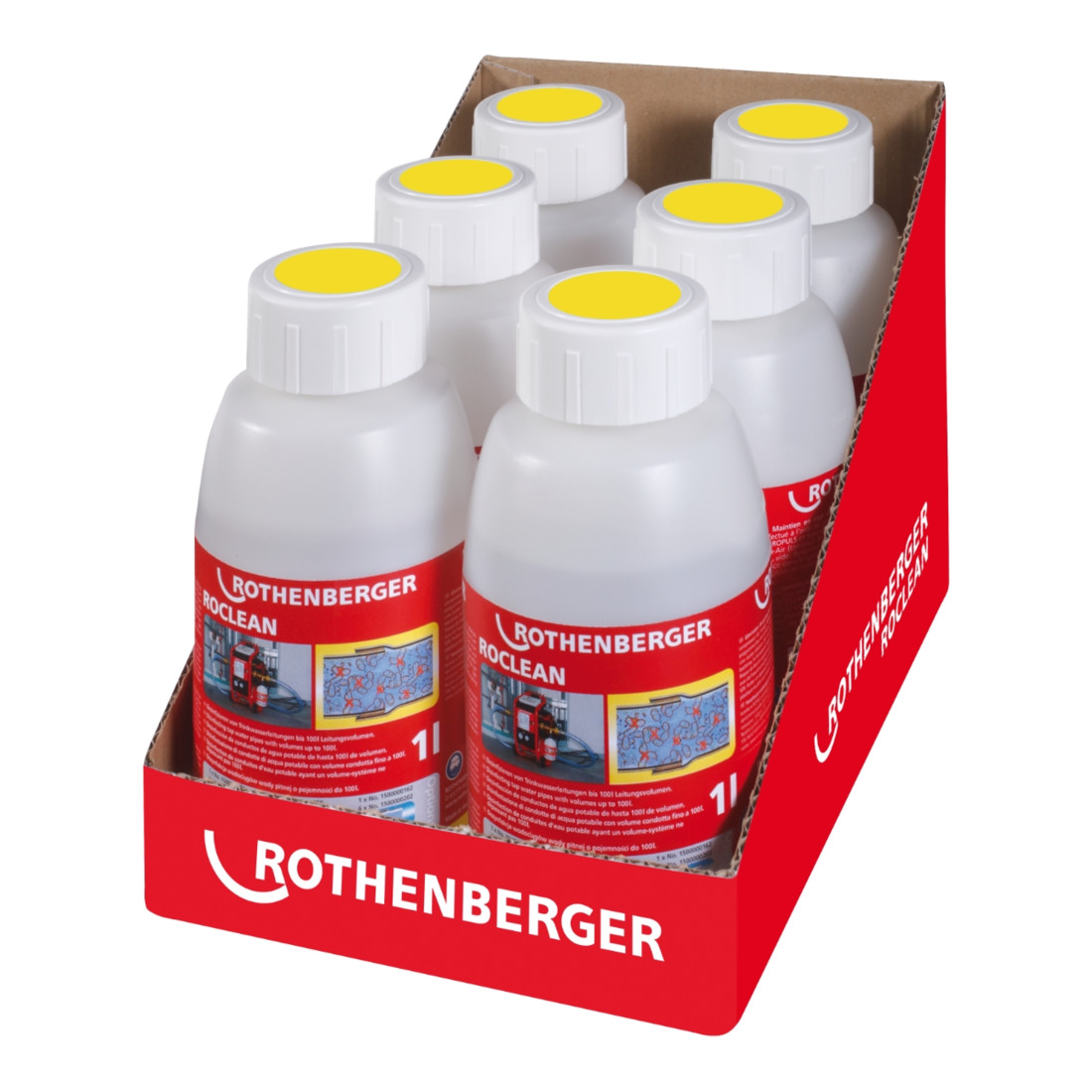 Produits de nettoyage Rothenberger ROPULS ROCLEAN pour conduite d'eau potable 1 l 6 bouteilles, en carton