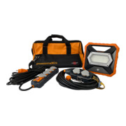 professionalLINE Industriemontage-Set, Tasche, Mobiler Akku LED Strahler X 4000 MA, Powerblock mit Verlängerungskabel, Steckdosenblock mit Schalter