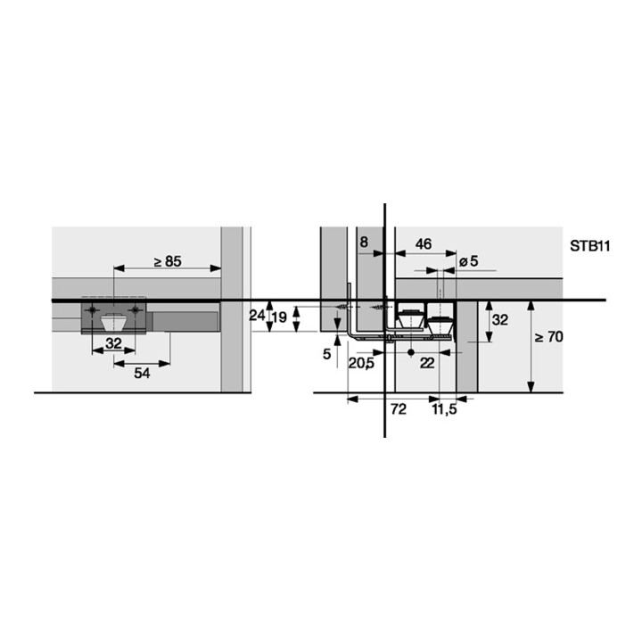 Profilé de guidage Hettich pour guidage de porte inférieur STB 11 Alu. blk 6000mm
