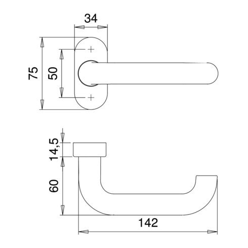 Profiltür-Drückerlochteil 1103/2033 VA EST ov.8mm ger.EDI