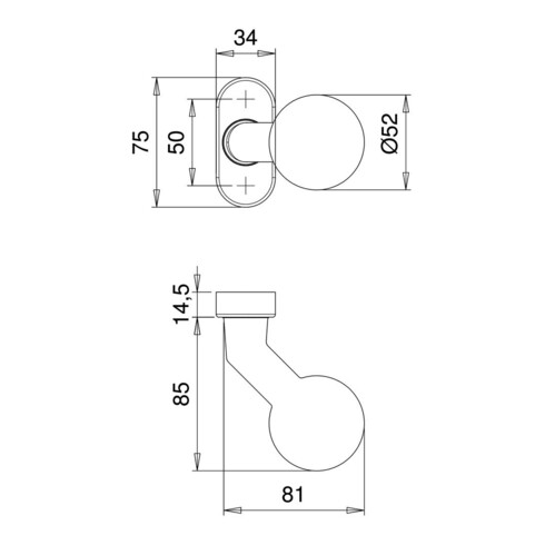 Profiltür-Knopf 2033/4020 Alu.F12 Aufnahme M12 gekr.