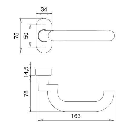 Profiltürdrückerlochteil 1130/2033 VA EST ov.8mm gekr.EDI