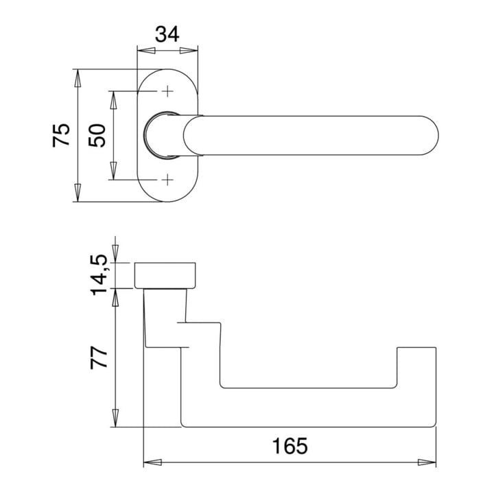 Profiltürdrückerlochteil 1133/2033 VA EST ov.8mm gekr.EDI