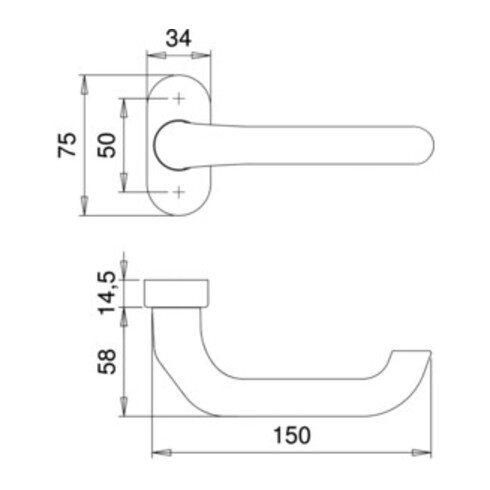 Profiltürdrückerlochteil 1300/2033 Alu.F1 ov.8mm gekr.EDI