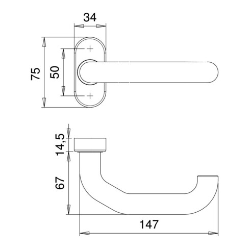Profiltürdrückerlochteil 1800/2033 VA EST ov.8mm gekr.EDI