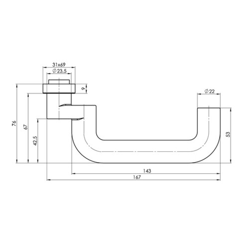 Profiltürdrückerlochteil OGRO 8100A AL 8mm Alu.F1 gekr.OGRO