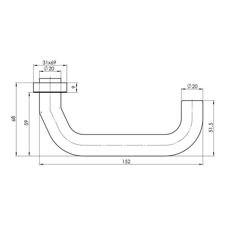 Profiltürdrückerlochteil OGRO 8100V 8MM/6621 ER VA ER ov.schräg OGRO