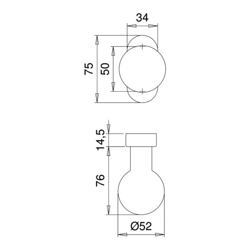 Profiltürknopf 2033/5010 Material VA EST 4-KT.8mm fest/drehbar EDI