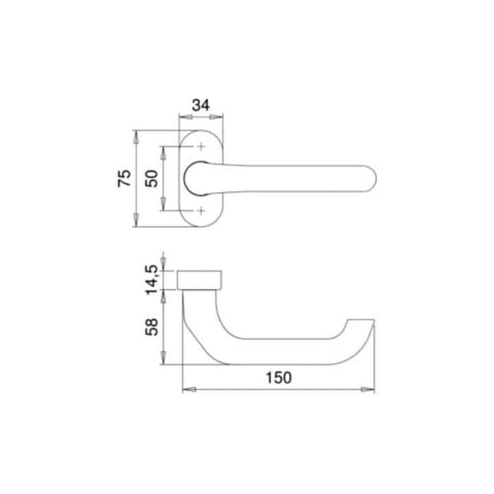 Profiltürdrückerlochteil 1300/2033 Alu.F12 ov.8mm courbé