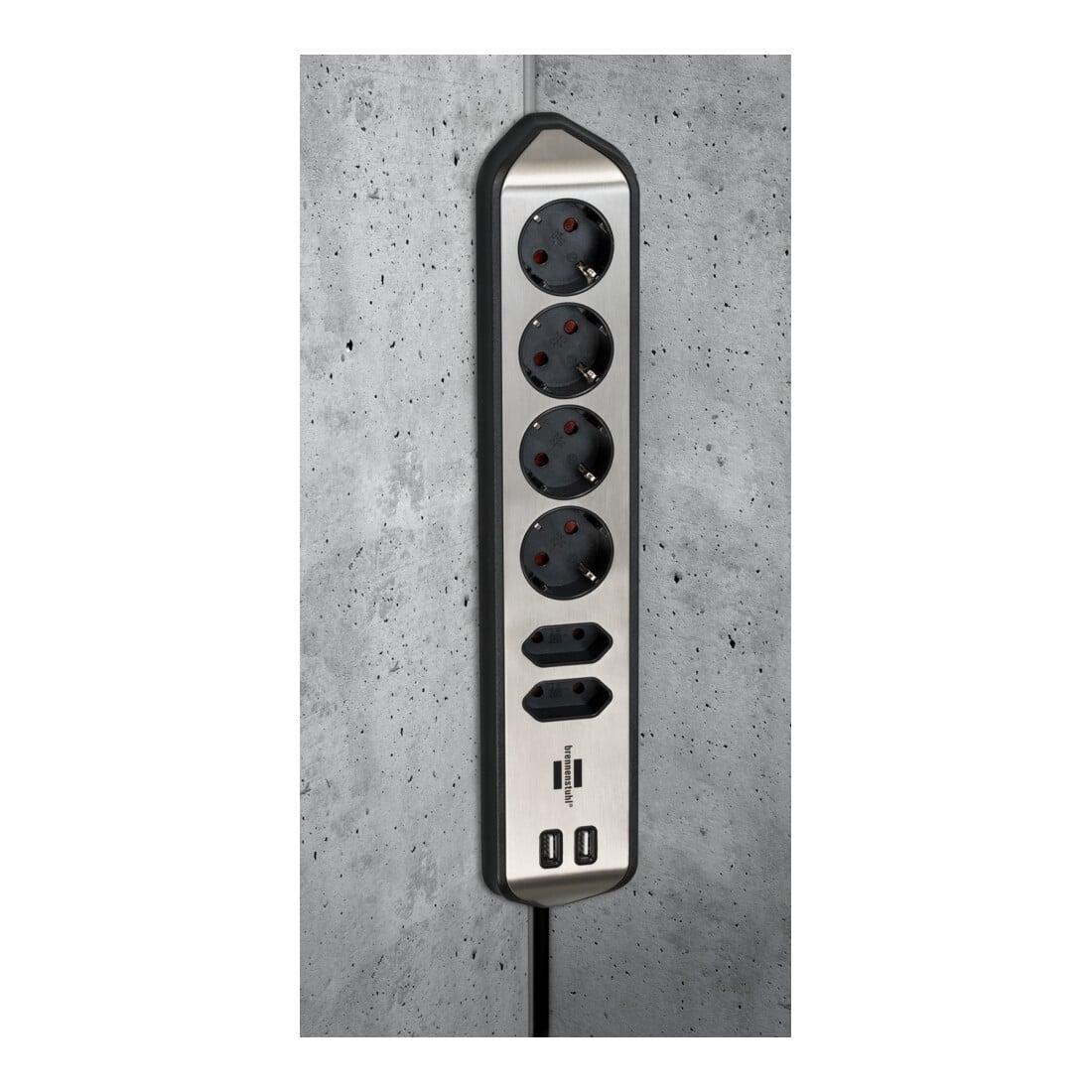 Prolongateur multiprise Brennenstuhl estilo avec fonction de charge USB 6 voies 4x contact de la terre& 2x Euro argent/noir