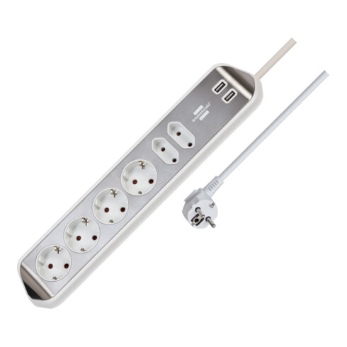 Prolongateur multiprise Brennenstuhl estilo avec fonction de charge USB 6 voies 4x Prises de contact de protection& 2x Euro argent/blanc