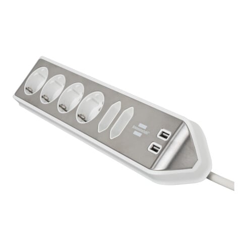 Prolongateur multiprise Brennenstuhl estilo avec fonction de charge USB 6 voies 4x Prises de contact de protection& 2x Euro argent/blanc