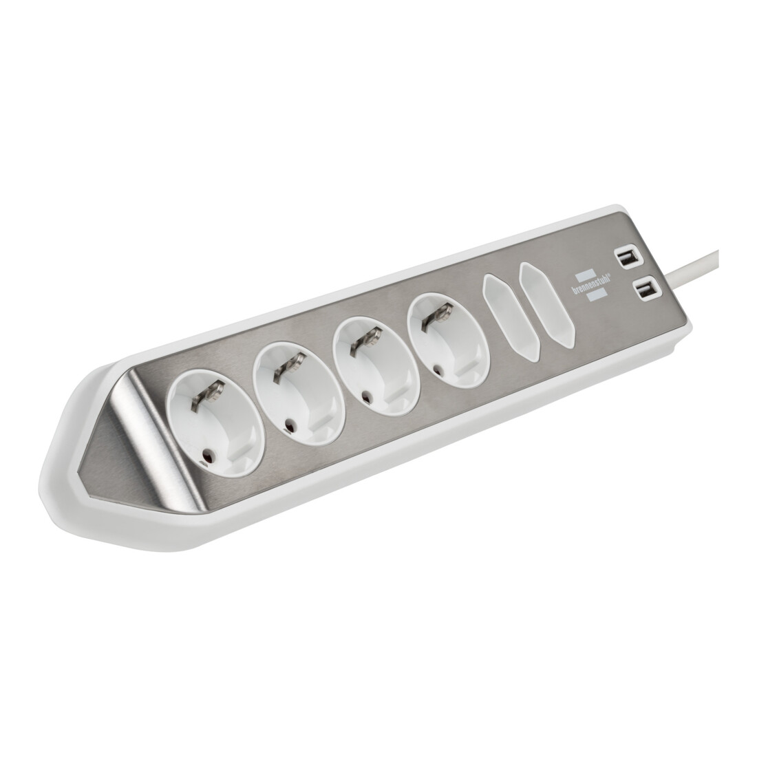 Prolongateur multiprise Brennenstuhl estilo avec fonction de charge USB 6 voies 4x Prises de contact de protection& 2x Euro argent/blanc