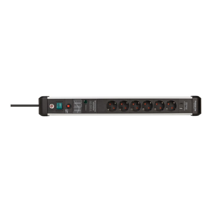 Prolongateur multiprise Brennenstuhl Premium-Protect-Line avec parasurtenseur 60.000A avec chargeur Power Delivery USB 6 prises 3m H05VV-F 3G1,5