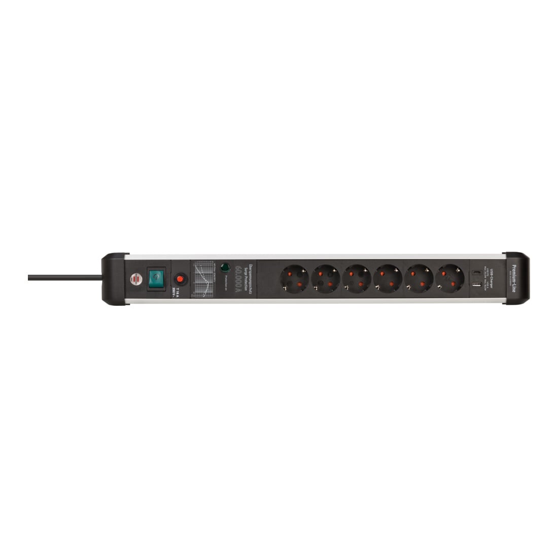 Prolongateur multiprise Brennenstuhl Premium-Protect-Line avec parasurtenseur 60.000A avec chargeur Power Delivery USB 6 prises 3m H05VV-F 3G1,5