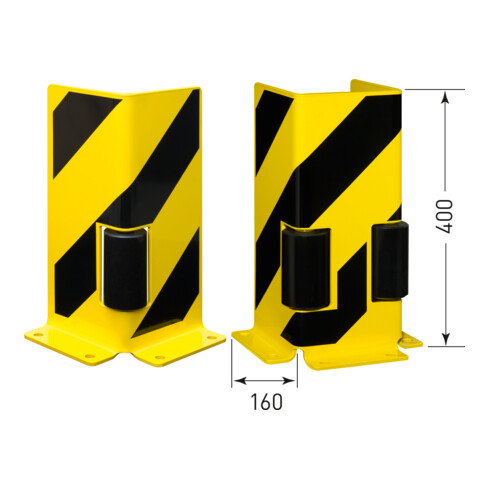 Protection anti-collision Moravia Profil en U avec galet de guidage noir/jaune 400 x 160 x 6 mm