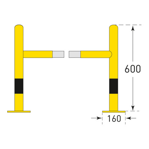 Support de protection Moravia pour montage mural extérieur noir/jaune au moyen d'un manchon d'insertion 1300 mm 48 mm