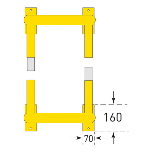 Support de protection Moravia pour montage mural extérieur noir/jaune au moyen d'un manchon d'insertion 1300 mm 48 mm