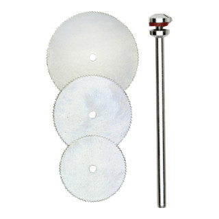 Proxxon Lame per sega da taglio, 1 pezzo ciascuna 16, 19, 22 mm + 1 supporto