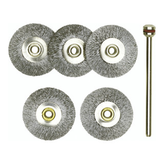 Proxxon Radborstels, staal, 22 mm, 5 stuks + 1 houder