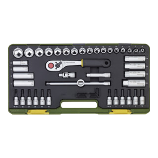Proxxon Set di chiavi a bussola con cricchetto per billette, 3/8", 47pz.