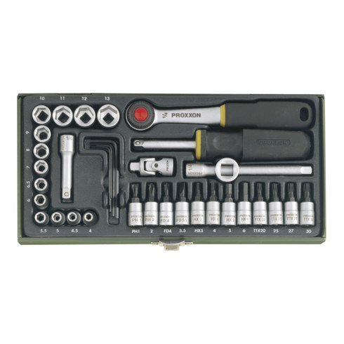 Proxxon Set di chiavi a bussola per meccanica di precisione 23080 con cricchetto da 1/4", 36pz.