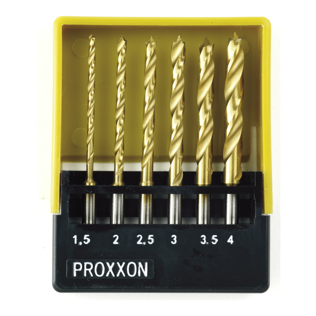 Proxxon Set di punte elicoidali HSS con punta centrante, 1,5 a 4 mm, 6 pezzi