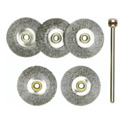 Proxxon Spazzole a disco, acciaio, 22 mm, 5 pezzi + 1 supporto-1