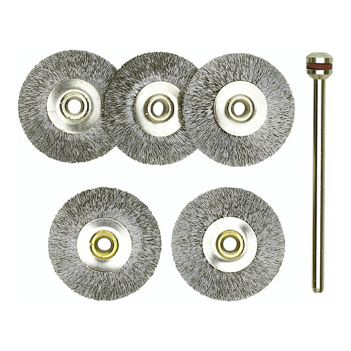 Proxxon Spazzole a disco, acciaio, 22 mm, 5 pezzi + 1 supporto