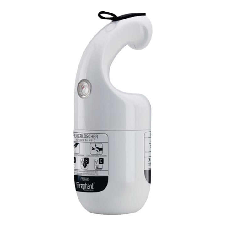 Pulverfeuerlöscher Firephant 1kg weiß Brandkl.8A 34B C m.Manometer,m.Halter