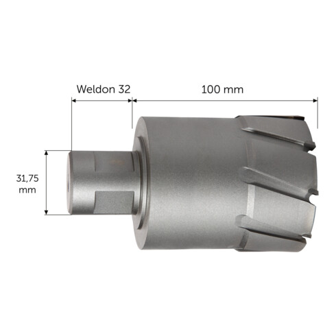 Punta a orona HM Ultra 100 con attacco Weldon 32, Ø foro 82 mm, Profondità di ta