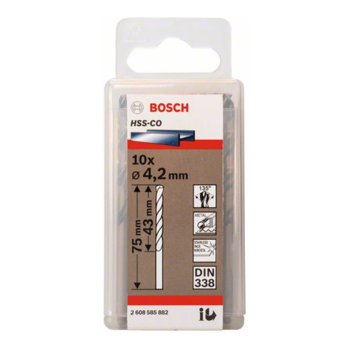 Bosch Punta trapano HSS-Co DIN 338 per metallo, 4,2x43x75mm