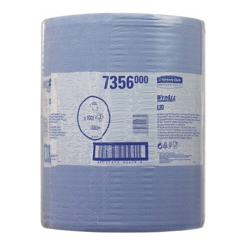 Putztuch WYPALL L20 7356 L380xB350ca.mm 2-lagig blau 1 Rl.x 1000 Tü.