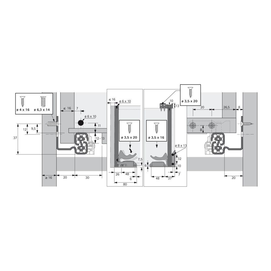 Quadro V6 avec Silent System, 280 mm, à gauche et à droite Hettich